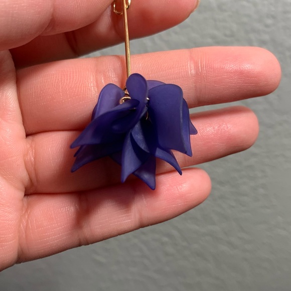 Gold Blue Flower Drop Earrings - Picture 2 of 2